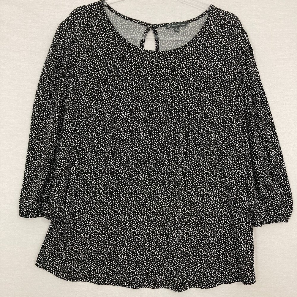 Adrianna Papell Black White Polka Dot Stretch Round Neck Top 1X Preppy Office